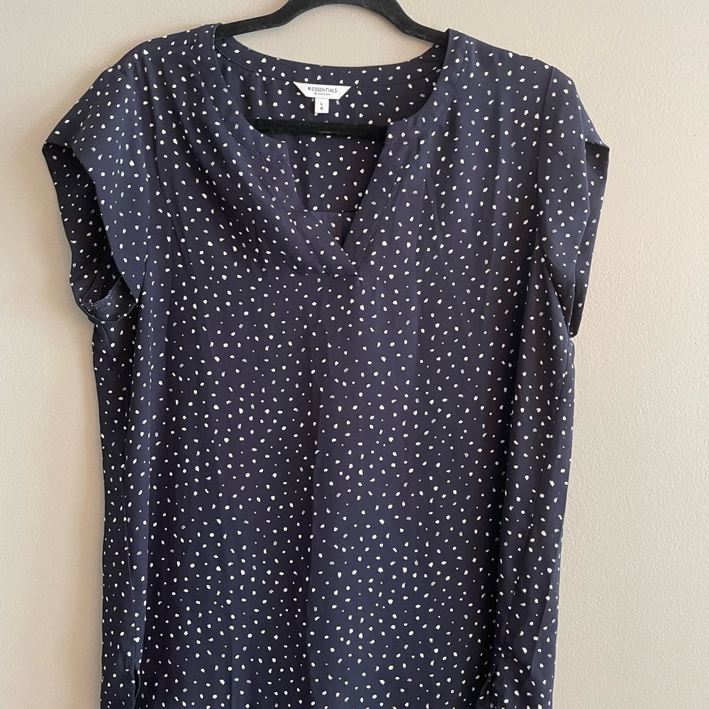 Reitmans Navy Blouse with White Dots